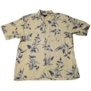 BARACUTA Men Size XL Silk Yellow Blue Floral Camp Shirt